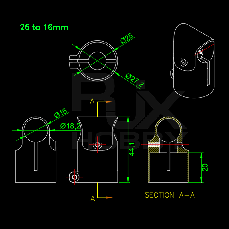 RJXHOBBY 1pcs 25 to16mm /20 to16mm /16 to 10mm tee tripod landing gear tube clip for quadcopter multicopter 