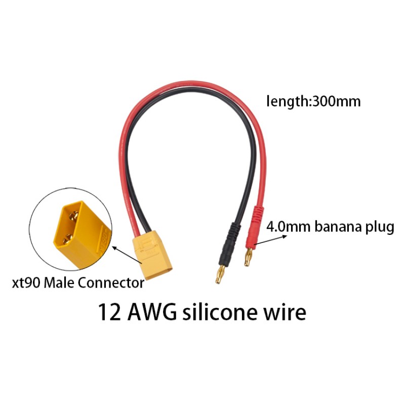 RJXHOBBY Charger Leads XT90 Male Connector to 4mm Banana Plug (15-30cm / 12AWG)