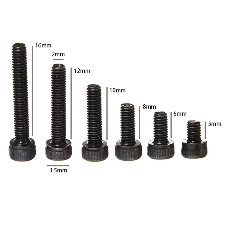 RJXHOBBY 100pcs M2 3mm-25mm Class 12.9 Alloy Steel Socket Head Caps Screws