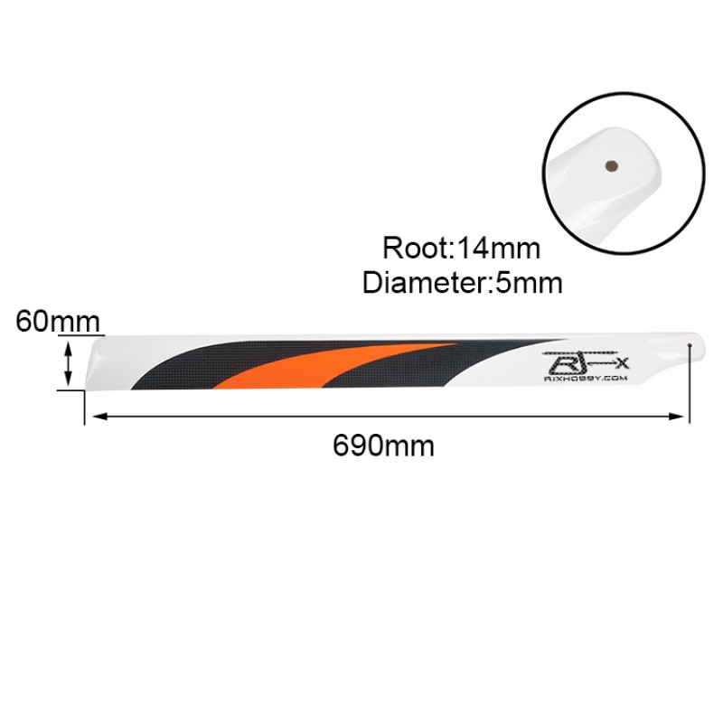 RJX Orange 690mm Premium CF Blades-FBL Version (XL Version)