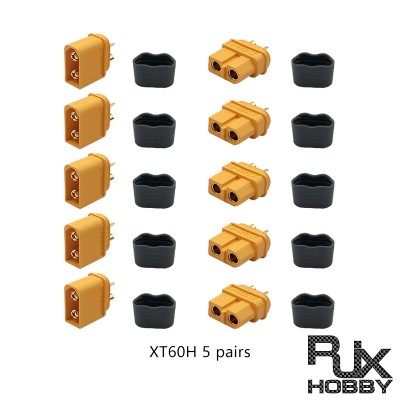 RJXHOBBY 5 Sets XT60H XT-60 Male Female Bullet Connectors Power Plugs(with caps) for RC Lipo Battery