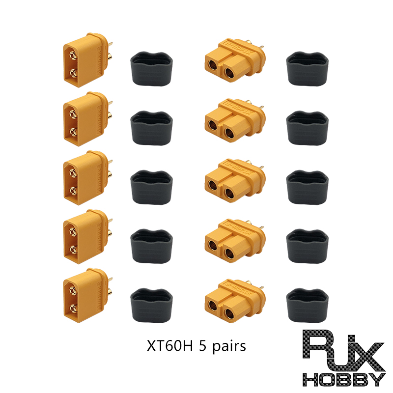 RJXHOBBY 5 Sets XT60H XT-60 Male Female Bullet Connectors Power Plugs(with caps) for RC Lipo Battery