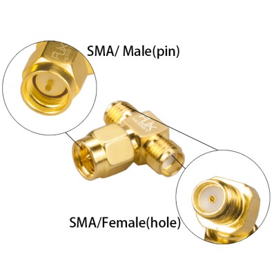 RJX 2pcs SMA Male Plug to 2 Dual SMA Female Triple T RF Coaxial Adapter Connector 3 Way