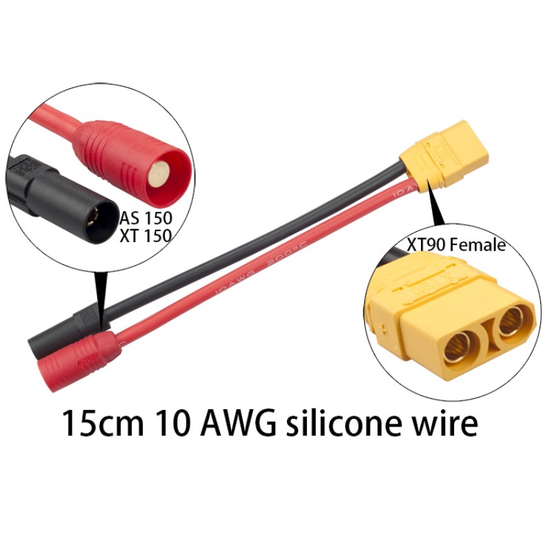 RJXHOBBY XT90 Female to XT150 AS150 male Connector Adapter 15CM 10awg Wire DJI S1000 S900