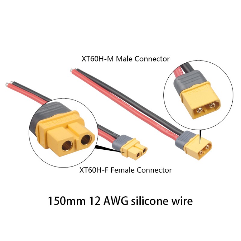 RJXHOBBY 5pcs XT60 Male Connector with Sheath Housing Connector with 150mm 12AWG Silicon Wire for RC Lipo Battery 