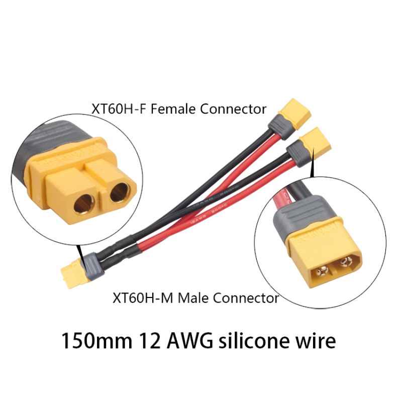 RJXHOBBY 1pcs XT60 Parallel Battery Connector Cable Dual Extension Y Splitter Male to Female for DJI Phantom RC Plane
