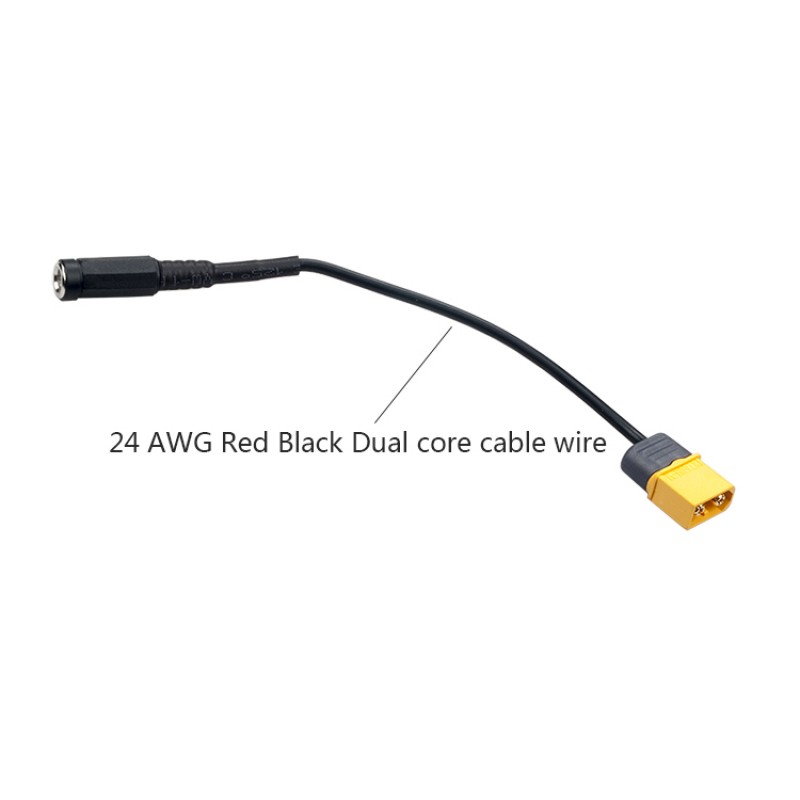 RJXHOBBY XT60 Male Bullet Connector to Female DC 5.5mm X 2.1mm DC5521 Rubber Power Cable