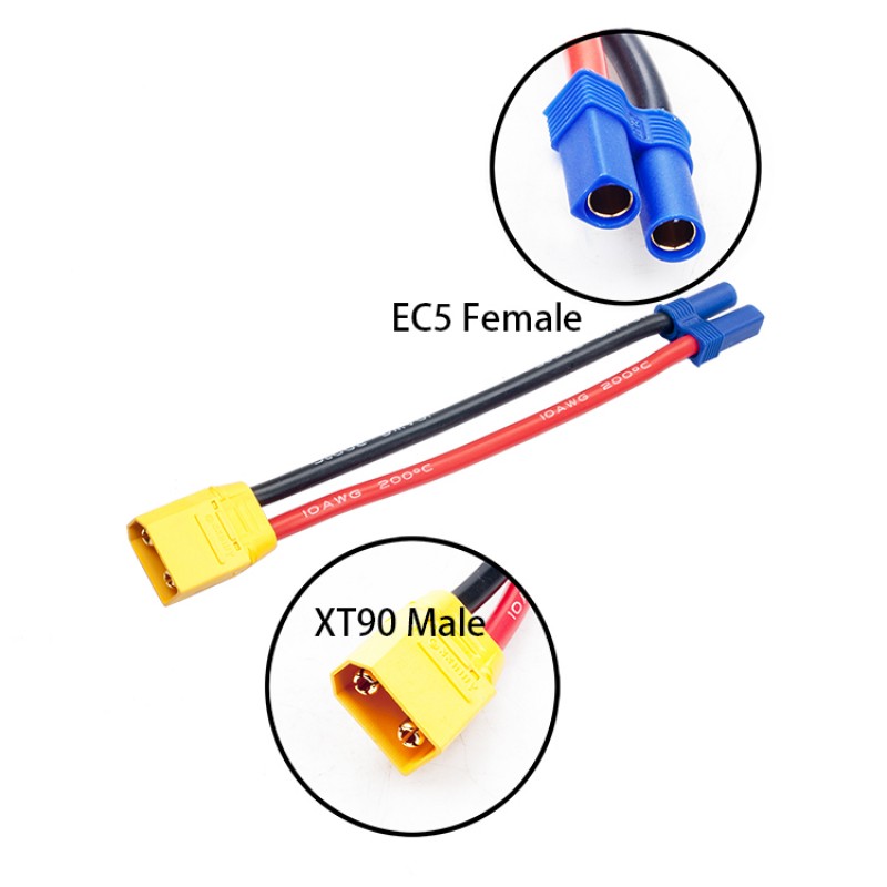 RJXHOBBY EC5 Female to XT90 Male Conversion Adapter 150mm 10AWG for RC Batteries