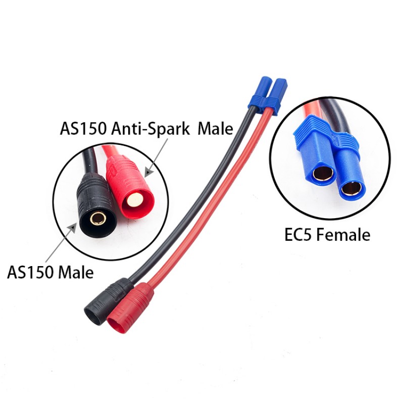 RJXHOBBY EC5 Female to AS150  Anti-Spark 7mm male Connector Adapter 150mm 10AWG Wire for Lipo Battery
