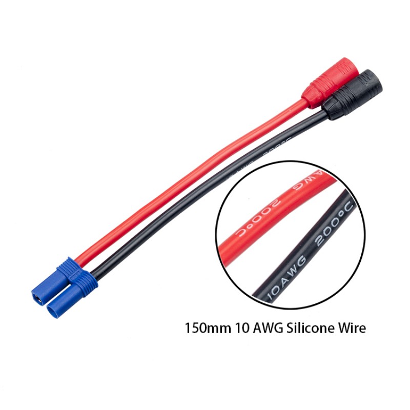 RJXHOBBY EC5 Female to AS150  Anti-Spark 7mm male Connector Adapter 150mm 10AWG Wire for Lipo Battery