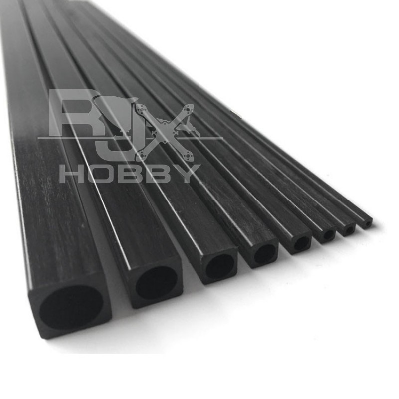 RJX 1pcs 1000mm Square Pultruded Carbon Fiber Tube Outside Square Inside Round OD:10mm