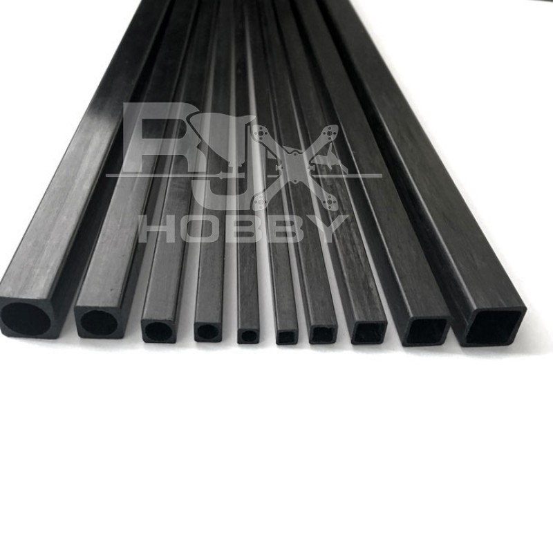 RJX 1pcs 1000mm Square Pultruded Carbon Fiber Tube Outside Square Inside Round OD:10mm