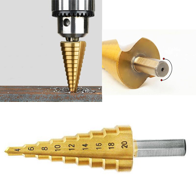 RJX 4-20mm HSS 6542 Titanium Coated Metal Step Drill Bit Cut Tool Set High Speed Steel Hole Cutter Cone Center Drill