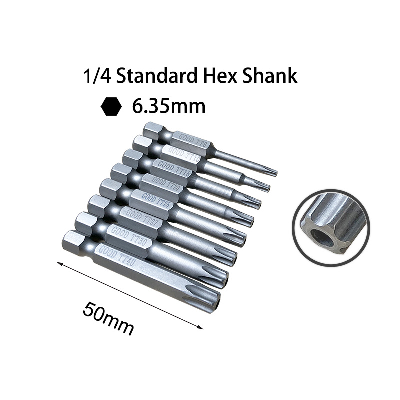 RJXHOBBY TP8/TP10/TP15/TP20/TP25/TP27/TP30/TP40 1/4inch 6.35mm L50mm Torx Head Bits with handle for Electric Screwdriver