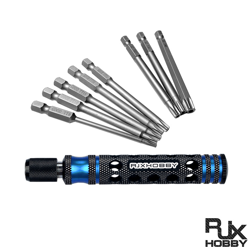 RJXHOBBY TP8/TP10/TP15/TP20/TP25/TP27/TP30/TP40 1/4 Inch 6.35mm L75mm Torx Head Bits with handle for Electric Screwdriver