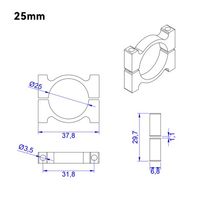 RJX 12/16/20/25mm Pipe clamps for carbon fiber tube/Aluminum tube clips carbon tube clip pipe clamp