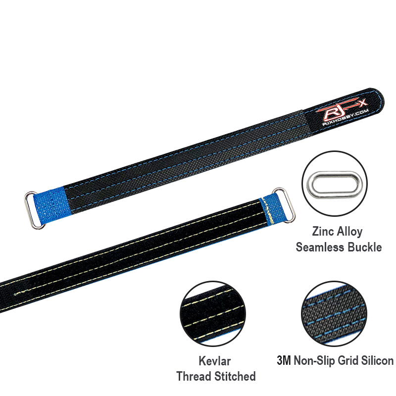 RJXHOBBY 2pcs Kevlar Battery Strap Kevlar Stitching Rubber Grip and Zinc Alloy Seamless Buckle(Width: 16mm Length: 150 -400mm)
