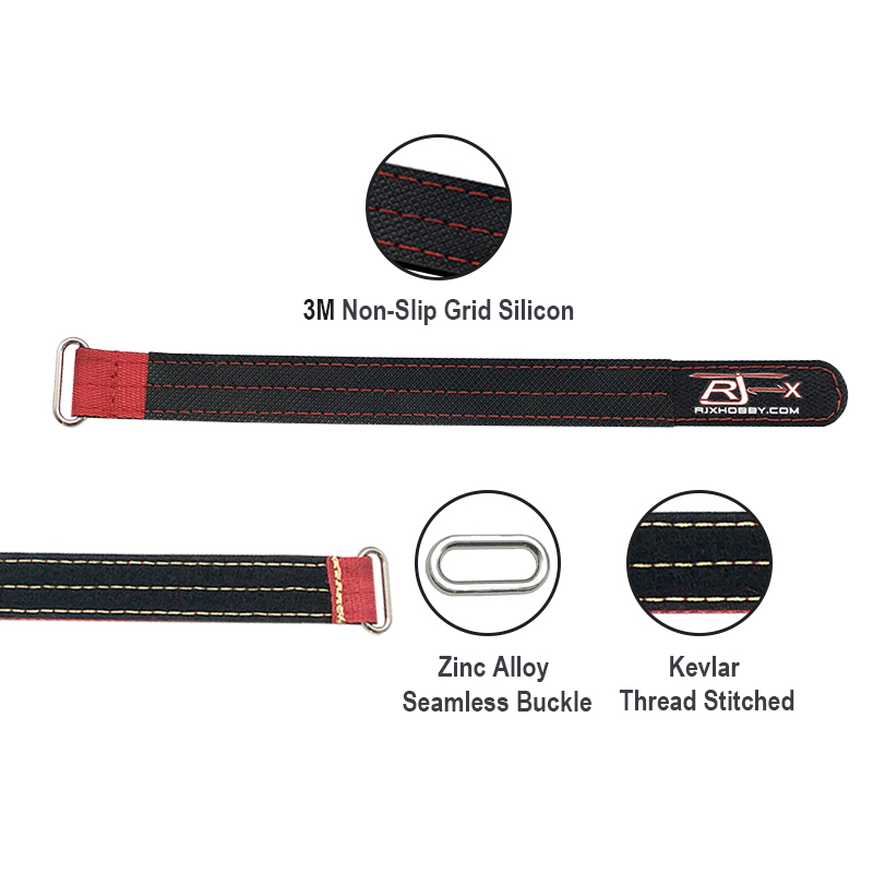 RJXHOBBY 2pcs Kevlar Battery Strap Kevlar Stitching Rubber Grip and Zinc Alloy Seamless Buckle(Width: 20mm Length: 200-400mm)