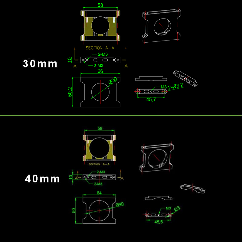 RJX  1pcs 30/40/45/50mm  Alum Pipe clamps for carbon fiber tube