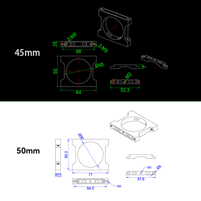 RJX  1pcs 30/40/45/50mm  Alum Pipe clamps for carbon fiber tube