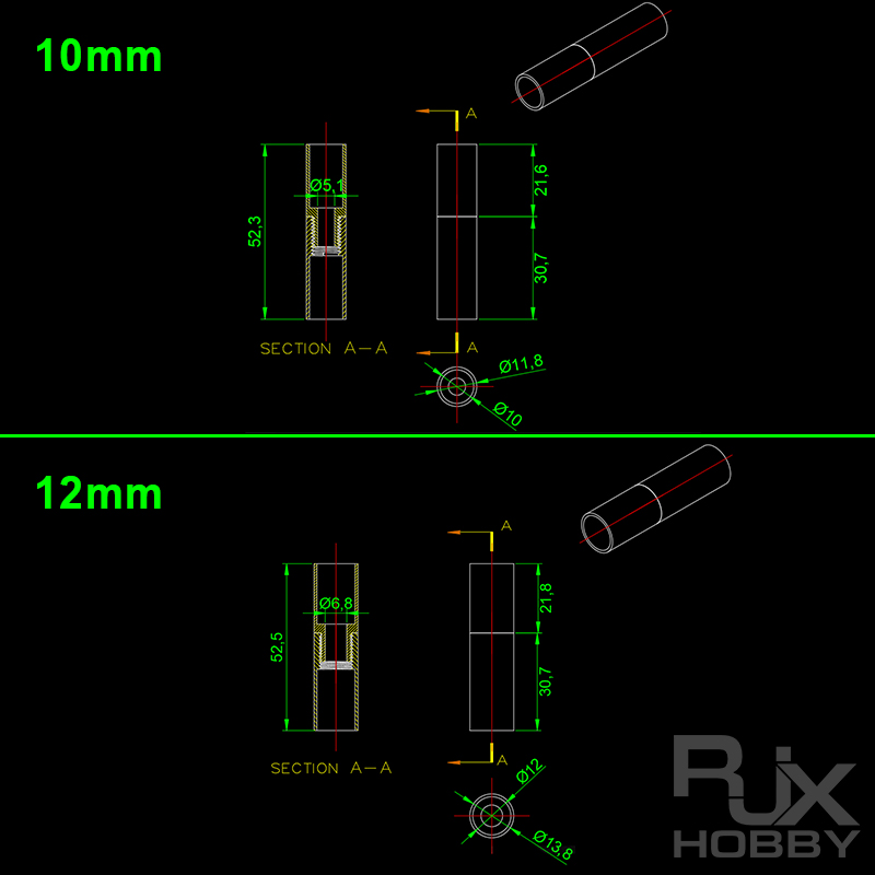 RJX 1pcs 5-50mm Aluminum Pipe Connector Carbon Tube Joint for Drone Quadcopter UAV