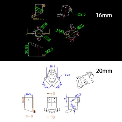 RJX 1PCS  D16/20/25/30mm Tripod Fixed Mount Landing Gear Carbon Tube Fixture Pince Fixing Mount Connector Joint for UAV