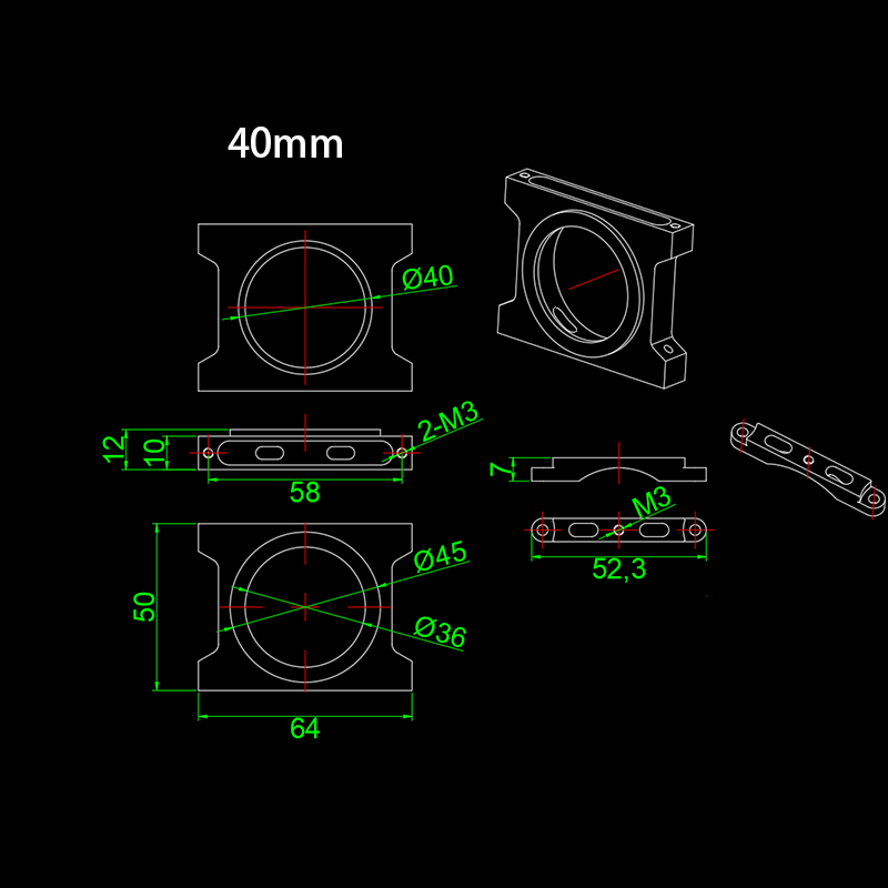 RJX 1pcs 40mm Alum step Pipe clamps for carbon fiber tube