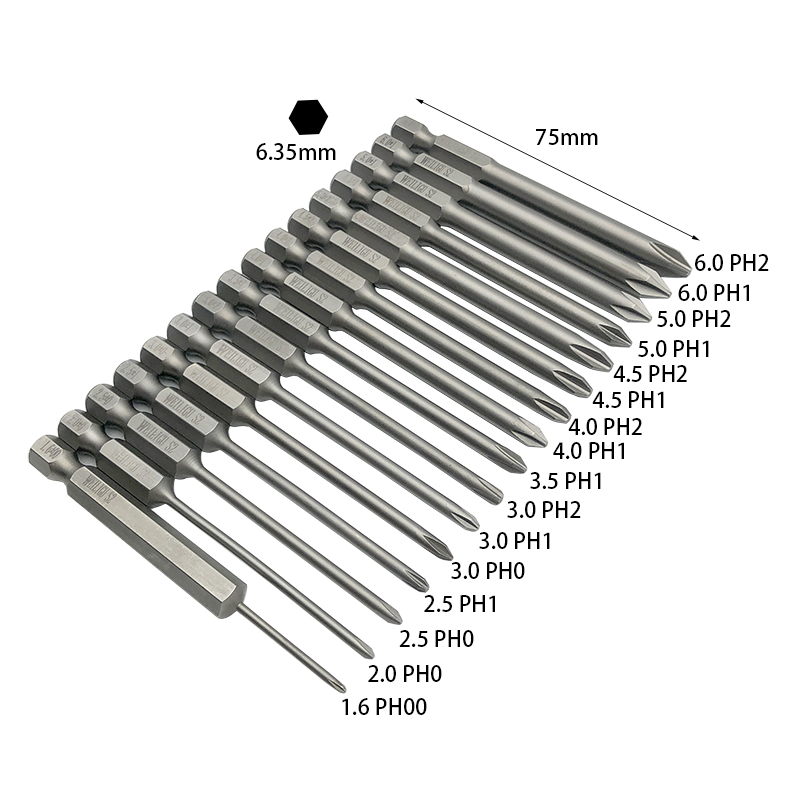 RJX 1/4 Inch 6.35mm 16pcs Phillips Screwdriver PH00 PH0 PH1 PH2