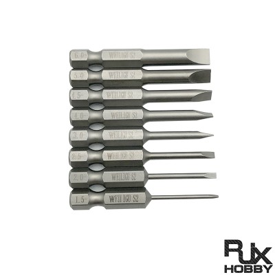 RJX 1/4 Inch 6.35mm 8pcs 1.5 / 2.0 / 2.5 / 3.0 / 4.0 / 4.5 / 5.0 /6.0mm Flat Head Screw driver