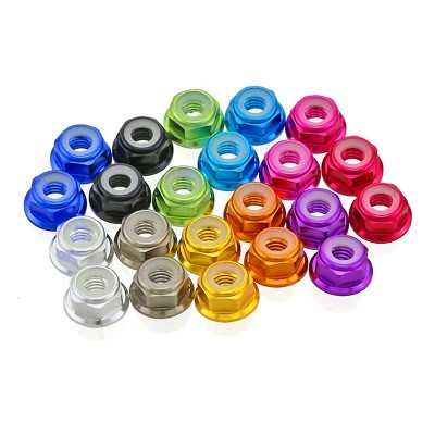 RJX CW CCW 50pcs M4 M5 M6 Lock Nuts Flanged Nylon Insert Aluminum Alloy Self-Locking Nuts