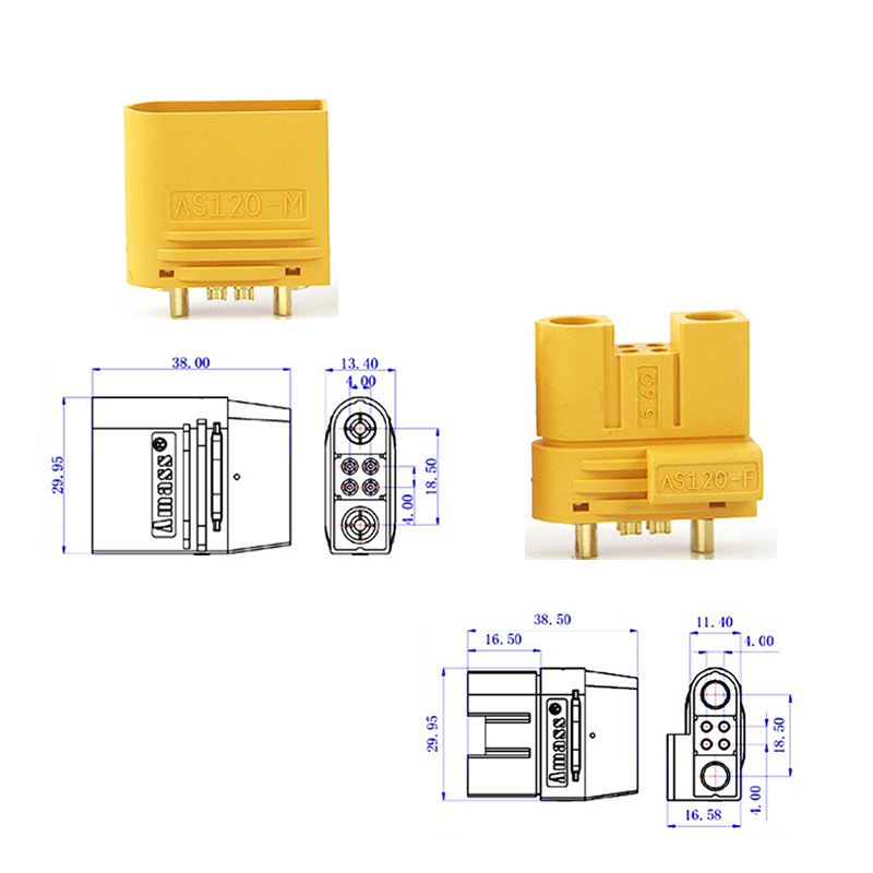 RJX 1Pair Amass AS120 Plug Lithium Battery Male Female Connector Plug with Resistance for RC Drone FPV Racing Multirotor Parts
