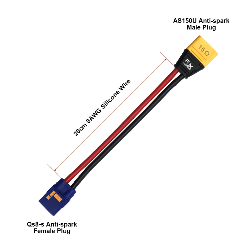 RJXHOBBY 1pcs QS8-S Anti-spark Female to AS150U Anti-fire Male Connector