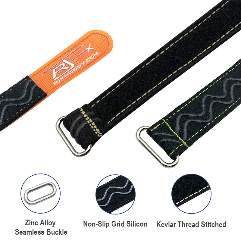 RJXHOBBY 2pcs Kevlar Stitched Non-Slip Silicone Battery Straps(Width: 20mm Length: 180 -400mm)