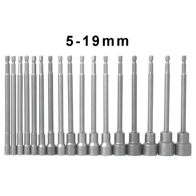 RJX 16pcs 150mm Hexagon Nut Setter Socket Driver Drill 1/4'' 6.35mm Hex Shank 5-19mm