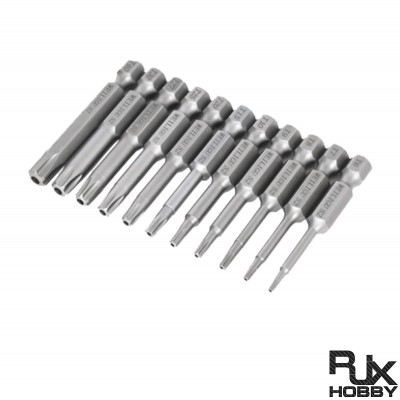 RJXHOBBY 11pcs S2 1/4 Inch 6.35mm Torx Head Electric Screwdriver Bits Tip TP6 TP7 TP8 TP9 TP10 TP15 TP20 TP25 TP27 TP30 TP40