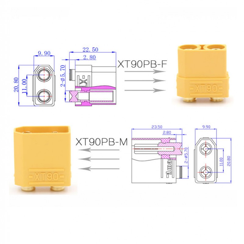 RJX 5pair AMASS XT90PB High Current Power Plug PCB Board Male Female Connector for RC Aircraft Spare Parts DIY RC Toys Models