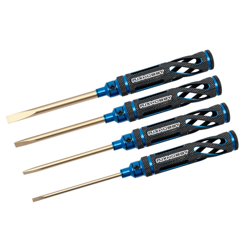 RJXHOBBY 4pcs HSS titanized Flat Head Screw driver Tools 3.0mm  4.0mm  5.0mm  5.8mm for RC Models Car Boat Airplane