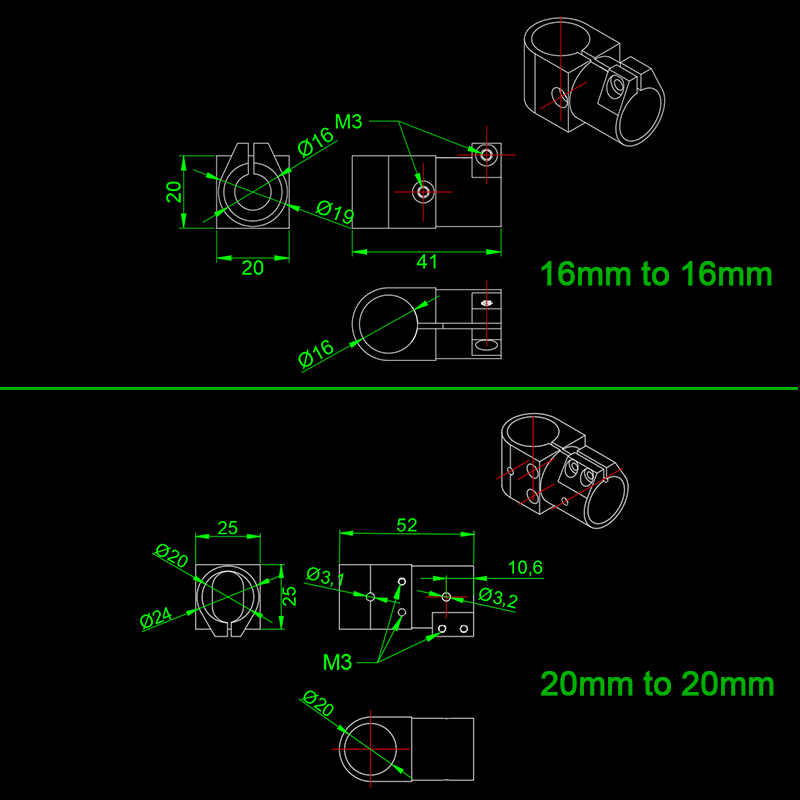 RJX 1pcs 16,20,25,30,40 Landing Gear Aluminum Alloy Tee Tripod Carbon Fiber Tube Connector For Agriculture Drone UAV