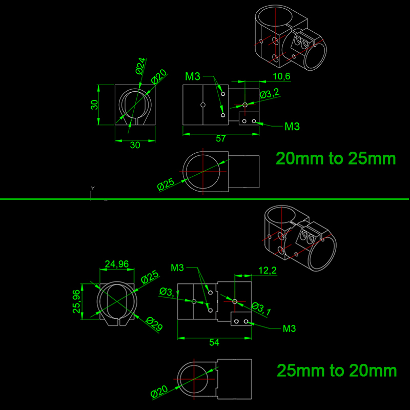 RJX 1pcs 16,20,25,30,40 Landing Gear Aluminum Alloy Tee Tripod Carbon Fiber Tube Connector For Agriculture Drone UAV