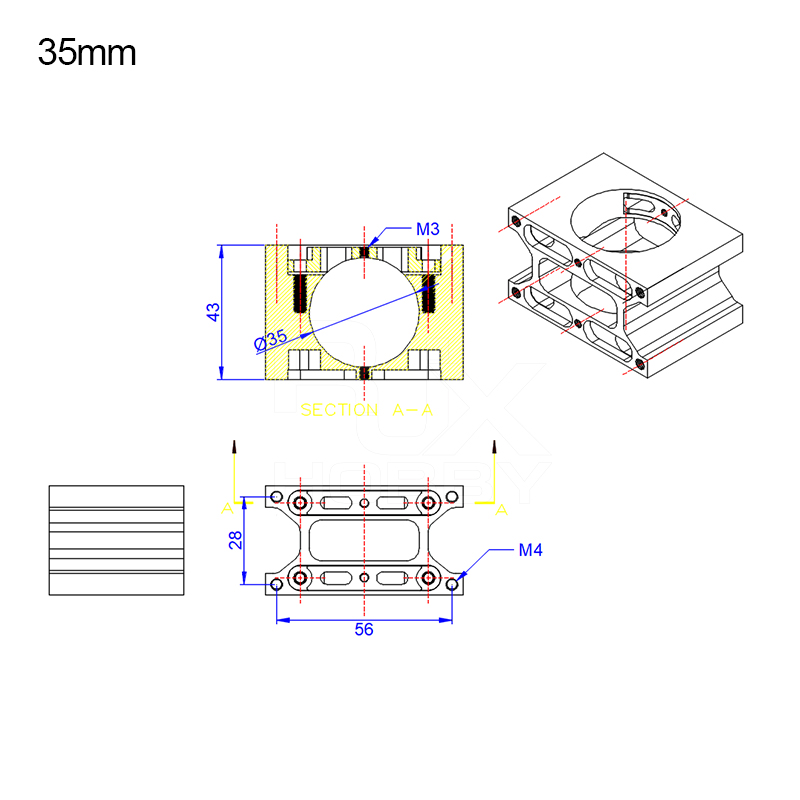 RJX 1pcs 35mm Connecting Pipe Clip Tubing Aluminum Alloy Clamp Fastener Carbon Tube Fixed Joint Connector 