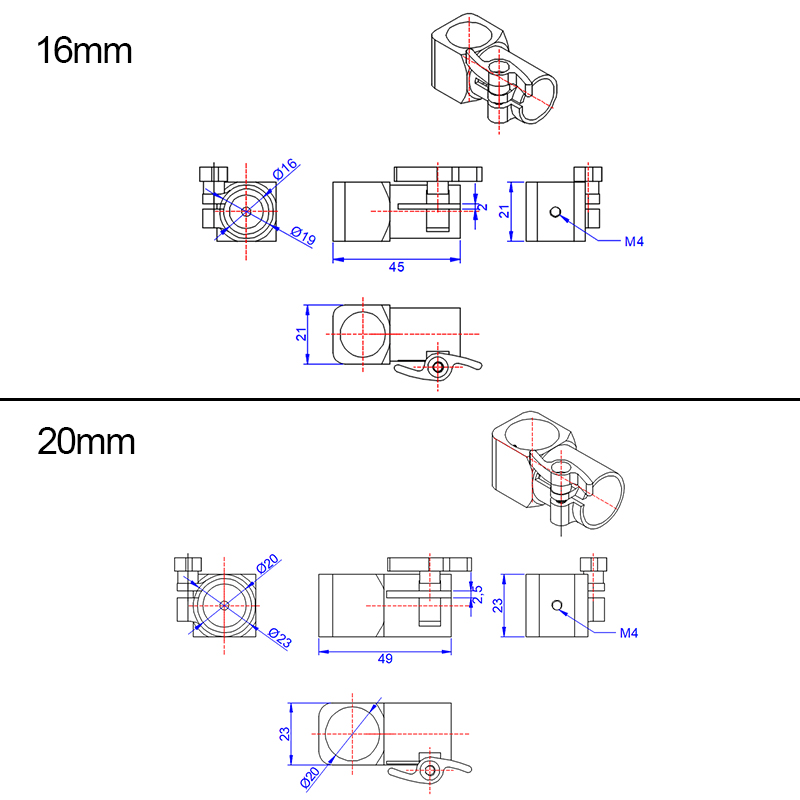 RJXHOBBY 1pcs 16mm 20mm 25mm Quick Release Tripod CNC Three-way Joint  for RC Multiaxis UAV DIY Parts ​
