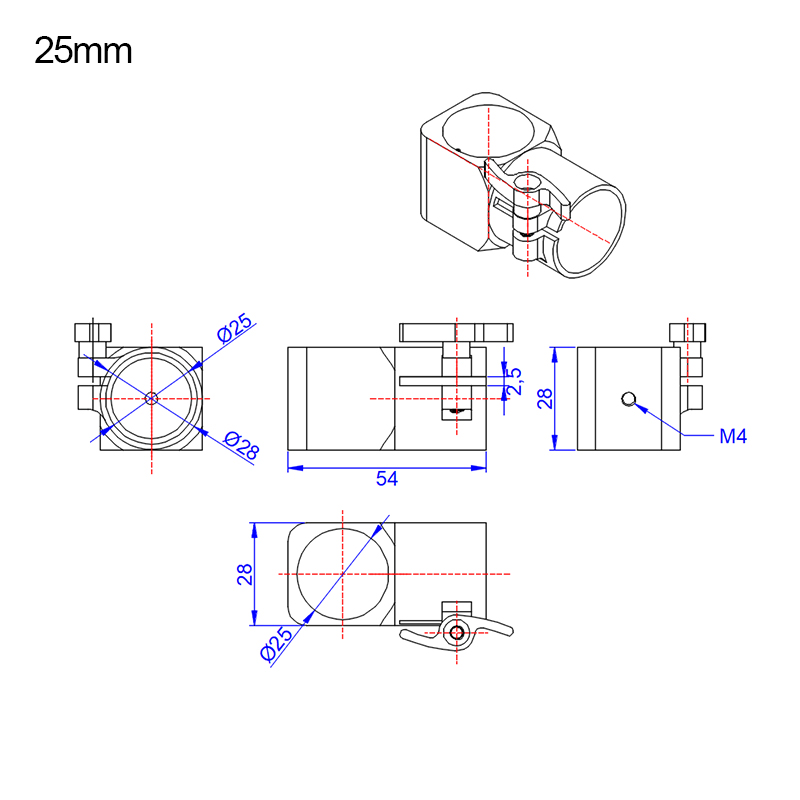 RJXHOBBY 1pcs 16mm 20mm 25mm Quick Release Tripod CNC Three-way Joint  for RC Multiaxis UAV DIY Parts ​
