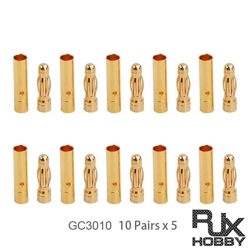 RJX 50 Pairs 3.0mm Gold Bullet Banana Connector Plug 3mm Male & Female Bullet Connector