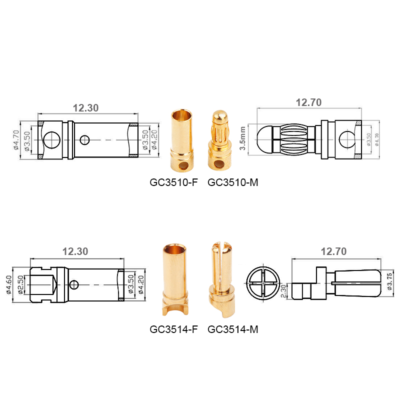 RJX 50 Pairs 3.5mm Gold Bullet Banana Connector Plug 3.5mm Male & Female Bullet Connector