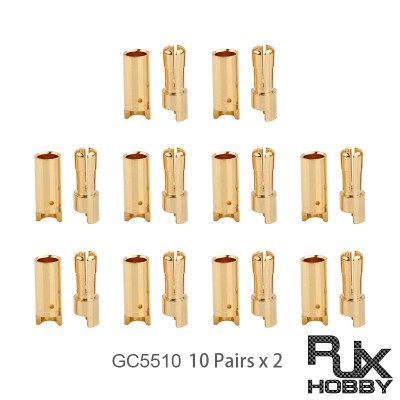 RJX 20 Pairs 5.5mm Gold Bullet Banana Connector Plug 5.5mm Male & Female Bullet Connector