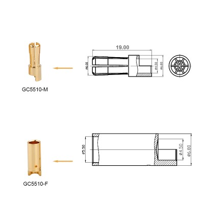 RJX 20 Pairs 5.5mm Gold Bullet Banana Connector Plug 5.5mm Male & Female Bullet Connector