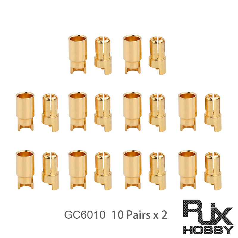 RJX 20 Pairs 6.0mm Gold Bullet Banana Connector Plug 6mm Male & Female Bullet Connector