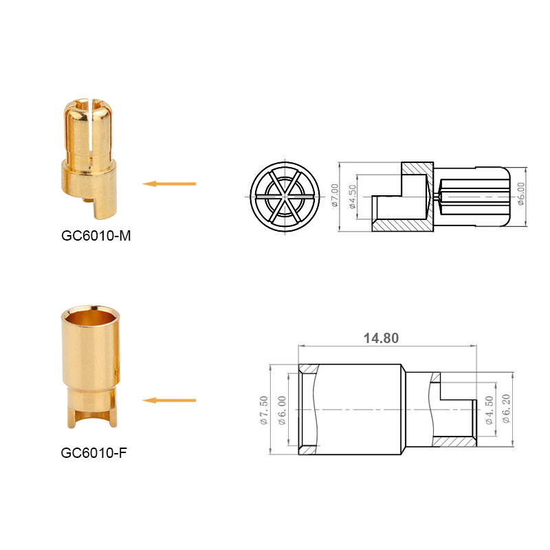 RJX 20 Pairs 6.0mm Gold Bullet Banana Connector Plug 6mm Male & Female Bullet Connector