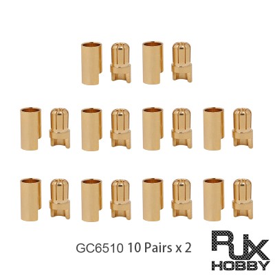 RJX 20 Pairs 6.5mm Gold Bullet Banana Connector Plug 6.5 Male & Female Bullet Connector
