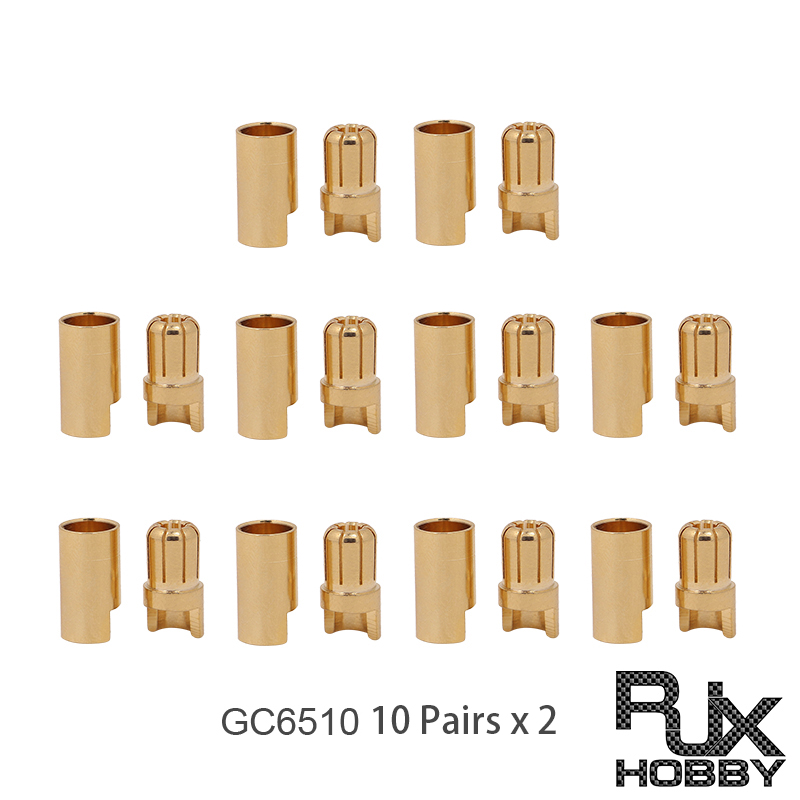 RJX 20 Pairs 6.5mm Gold Bullet Banana Connector Plug 6.5 Male & Female Bullet Connector